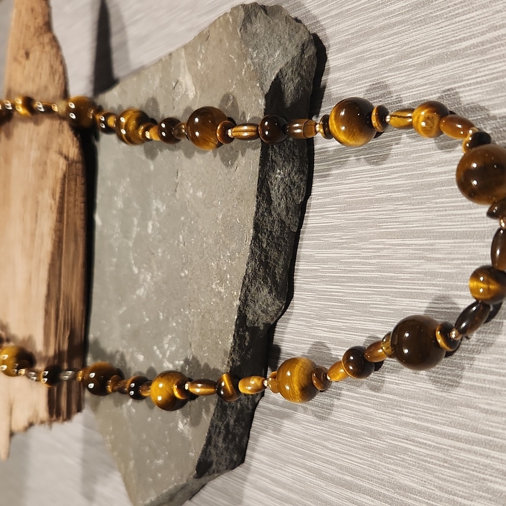 14k Tiger Eye Beaded Women's Necklace - Brown